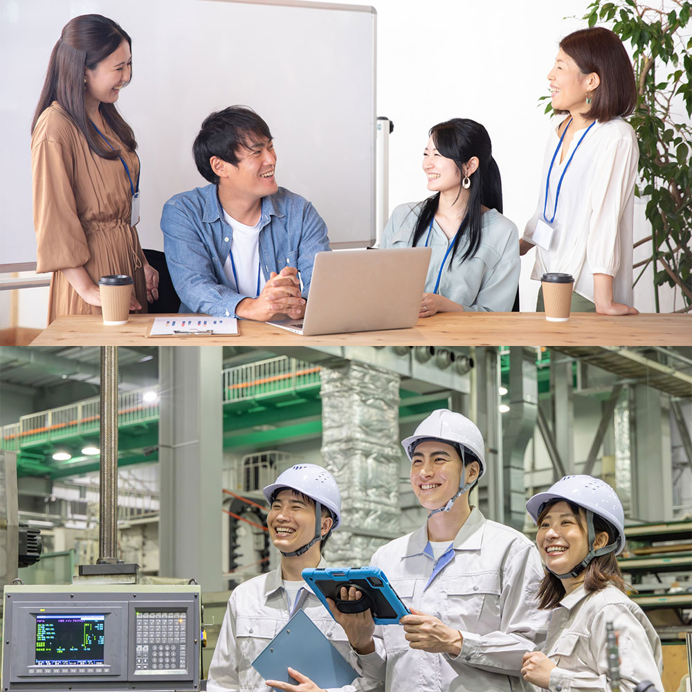 若者と企業の社員が打ち合わせをする様子